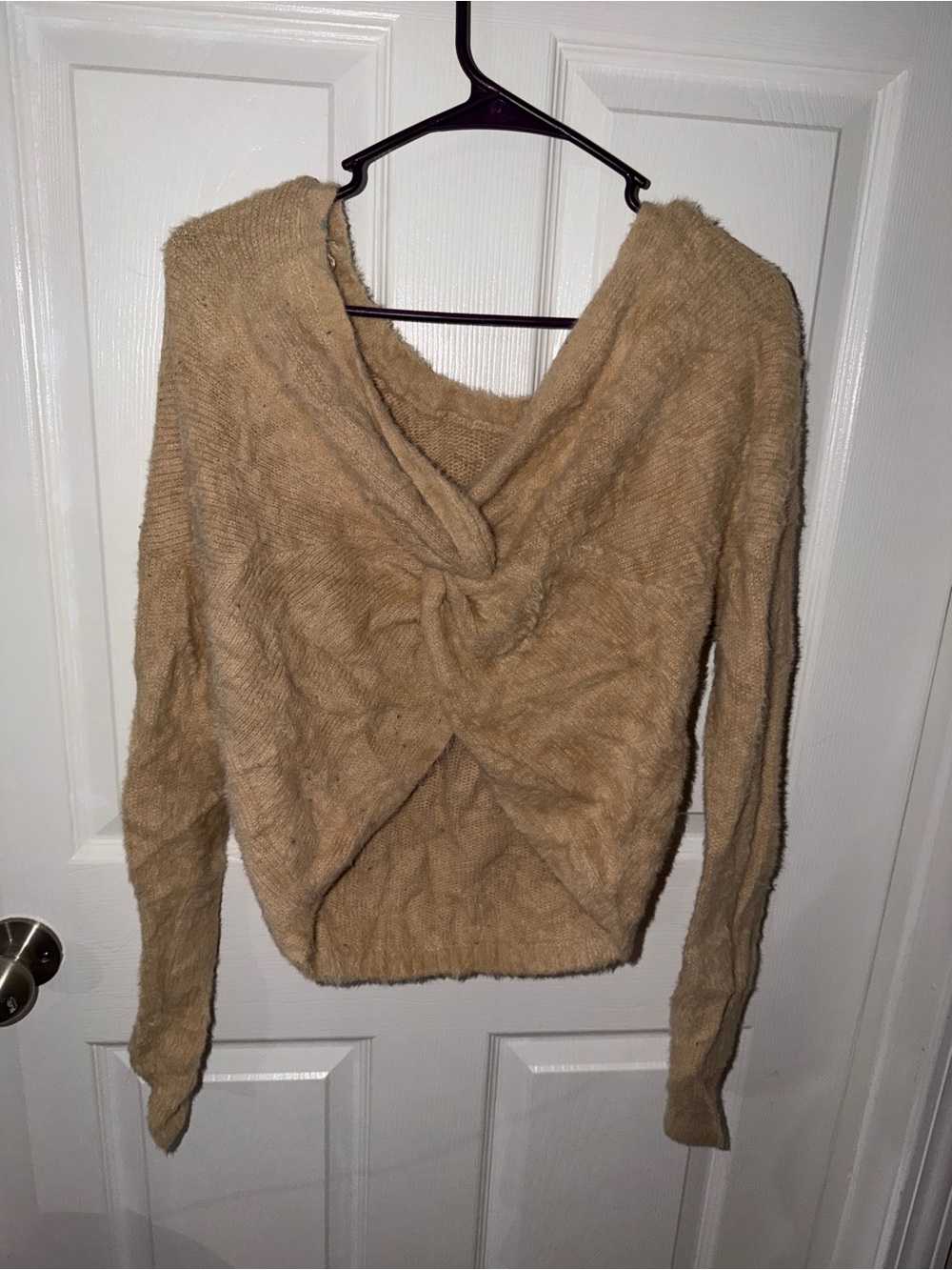 Abercrombie & Fitch Tan Off-the-Shoulder Twist-Front Sweater